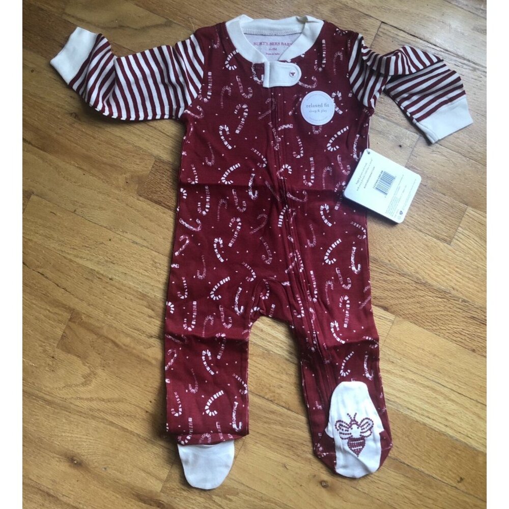 🆕Burts Bees 6-9M Red Candy Canes Sleep & Play
